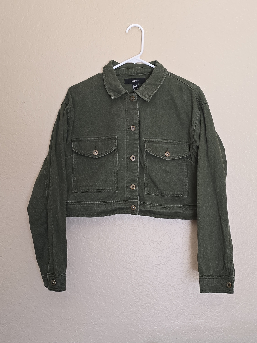 Forever 21 Olive Green Cropped Utility Jacket Womens Size M